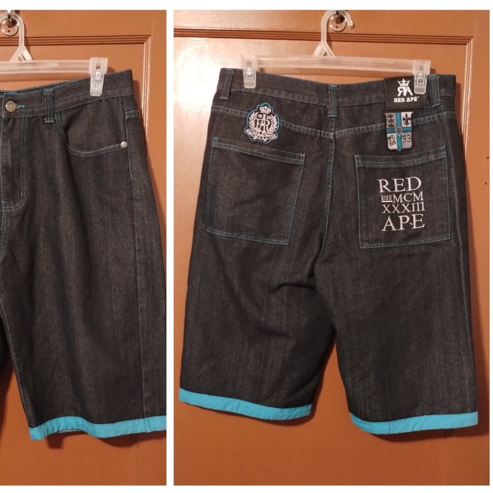 Men's Black Denim Shorts with Blue Trim